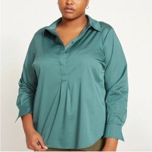 Universal Standard Elbe Popover Stretch Poplin Shirt Classic Fit Green M (18/20)